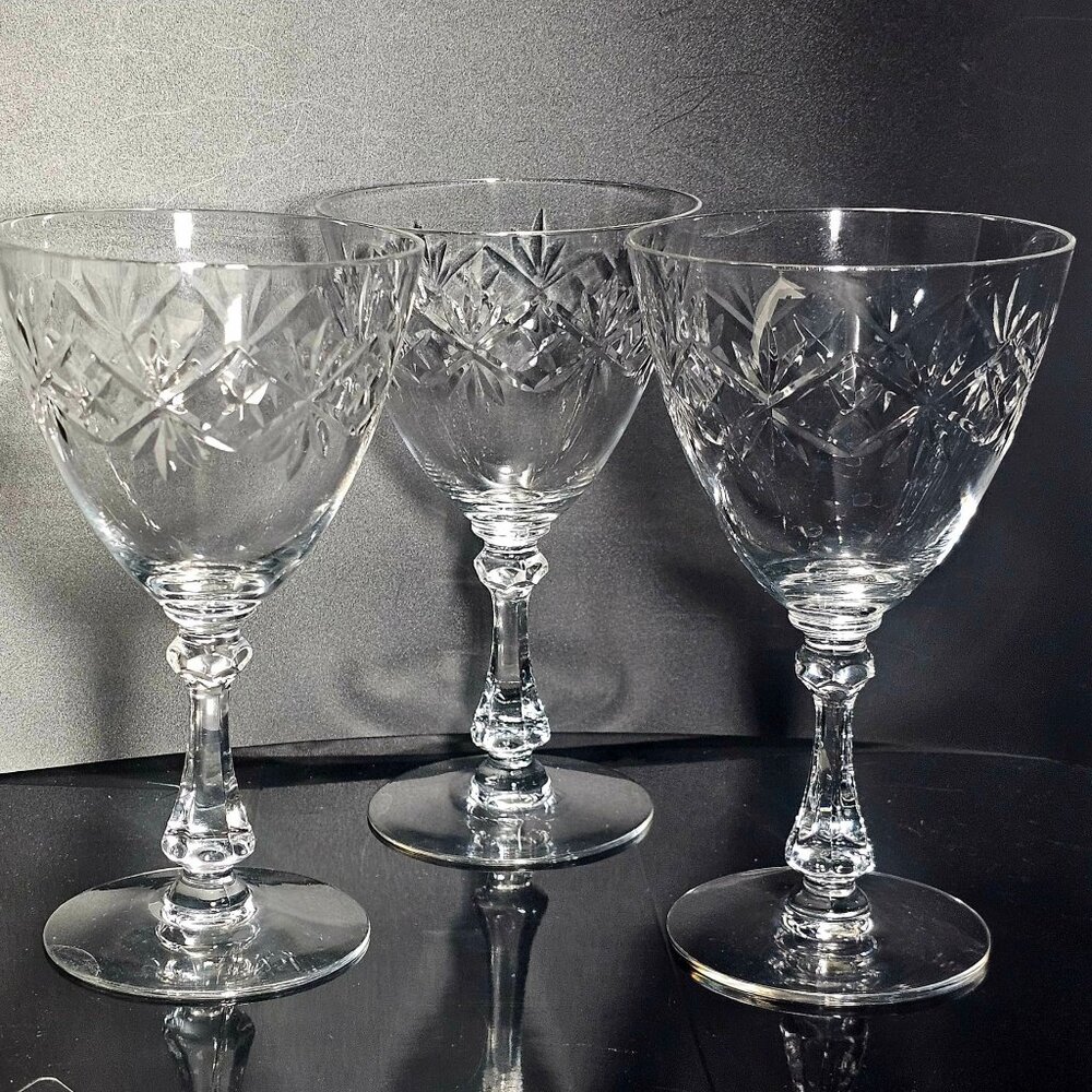 3 Cambridge Bexley Water Glasses 6.5" cut glass stars vtg 1940s Elegant Glass